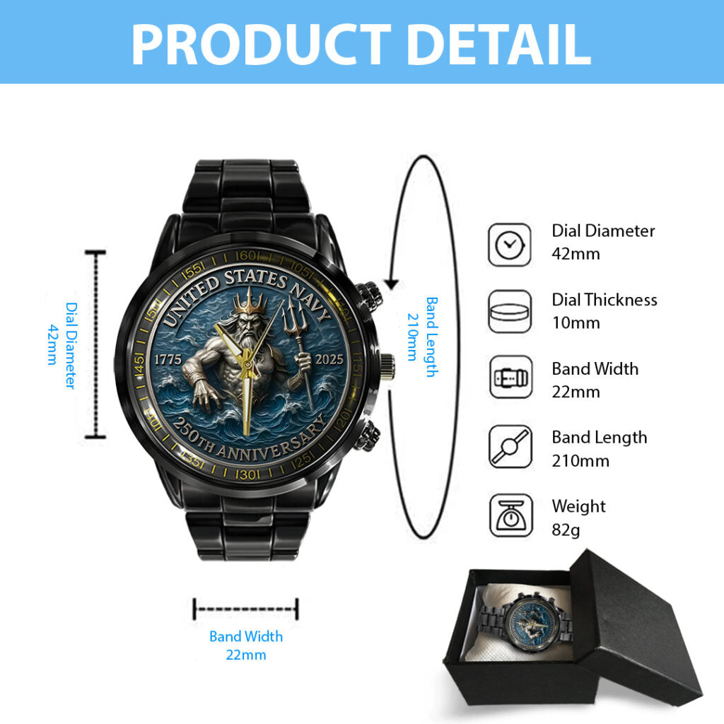 US Navy Black Stainless Steel Watch - TANTN15893