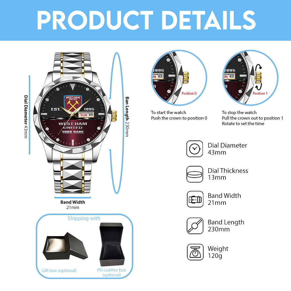 Personalized West Ham United FC Alloy Luxury Quartz Watch - TANTN15479